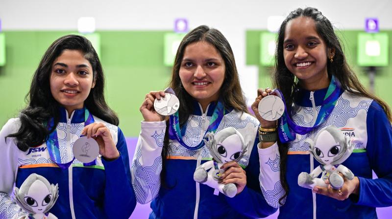 एशियन गेम्स 2026: महिला 10 मीटर एयर राइफल टीम ने जीता सिल्वर, एशियन गेम्स 2026: महिला 10 मीटर एयर राइफल टीम ने जीता सिल्वर,